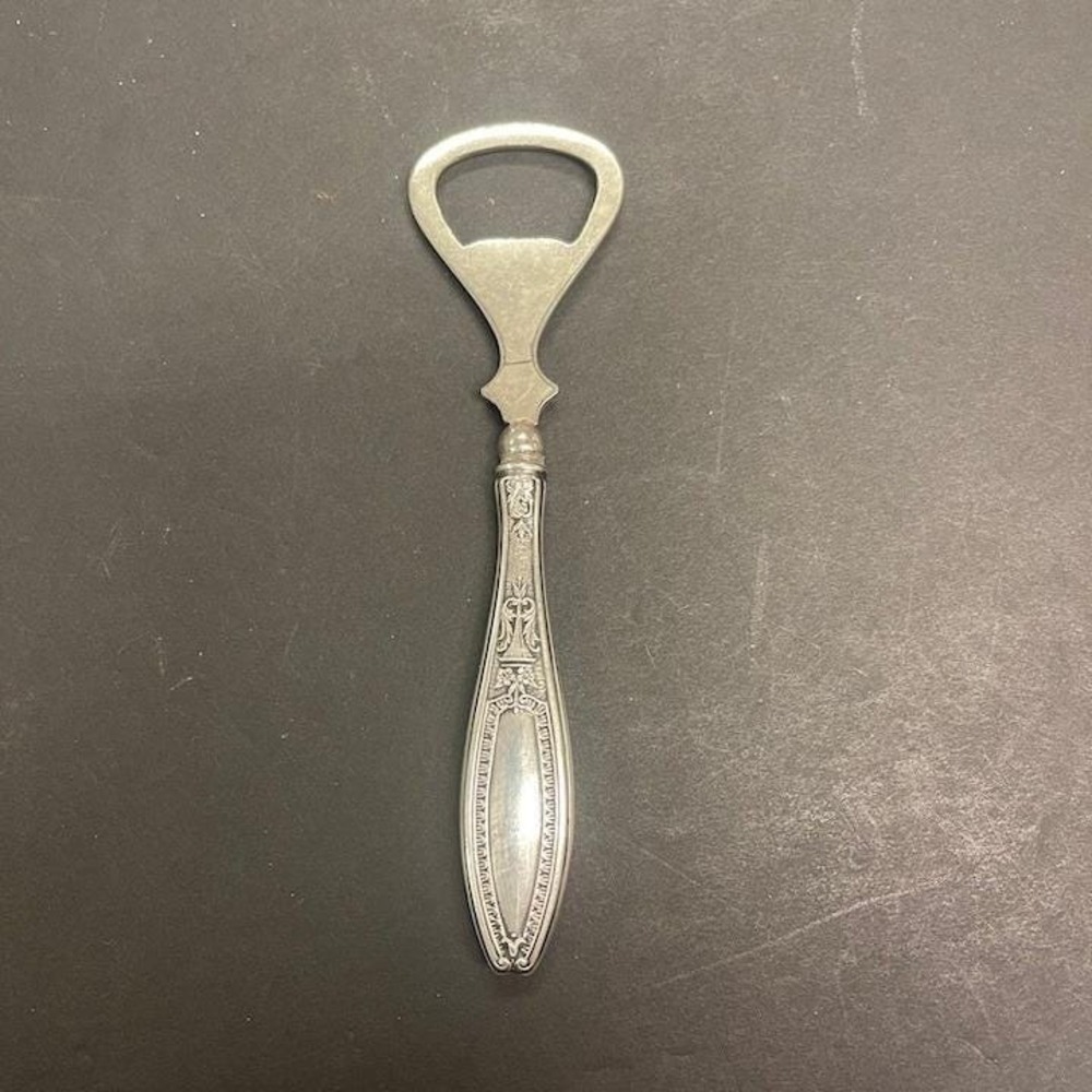 Vintage Sterling Silver Handle Bottle Opener Ornate Floral Scroll Barware B01